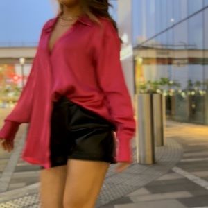 Zara Hot Pink Satin Shirt